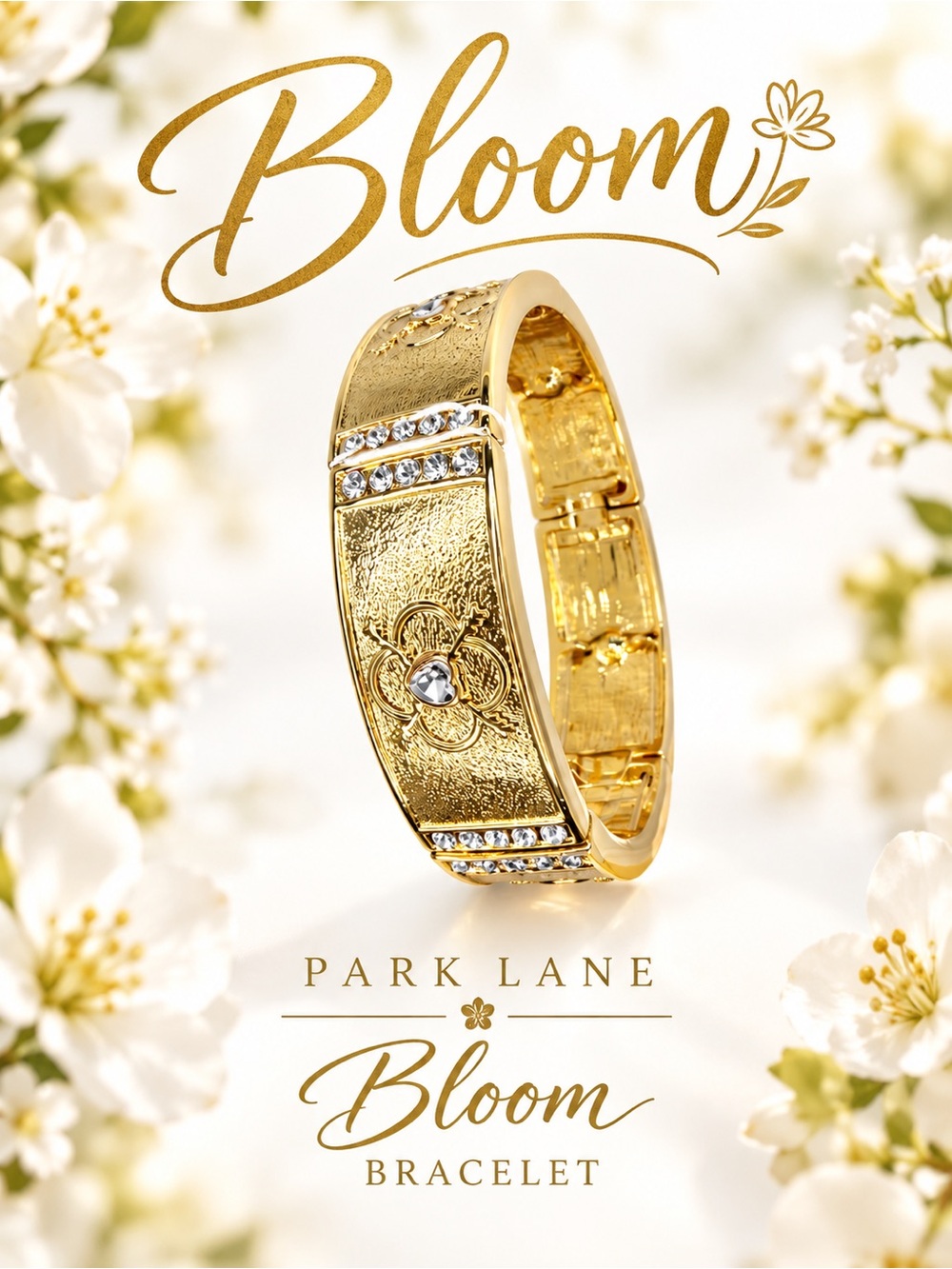 Park Lane Women’s Bloom Bracelet Gold Crystal Floral Statement Hinged Bangle